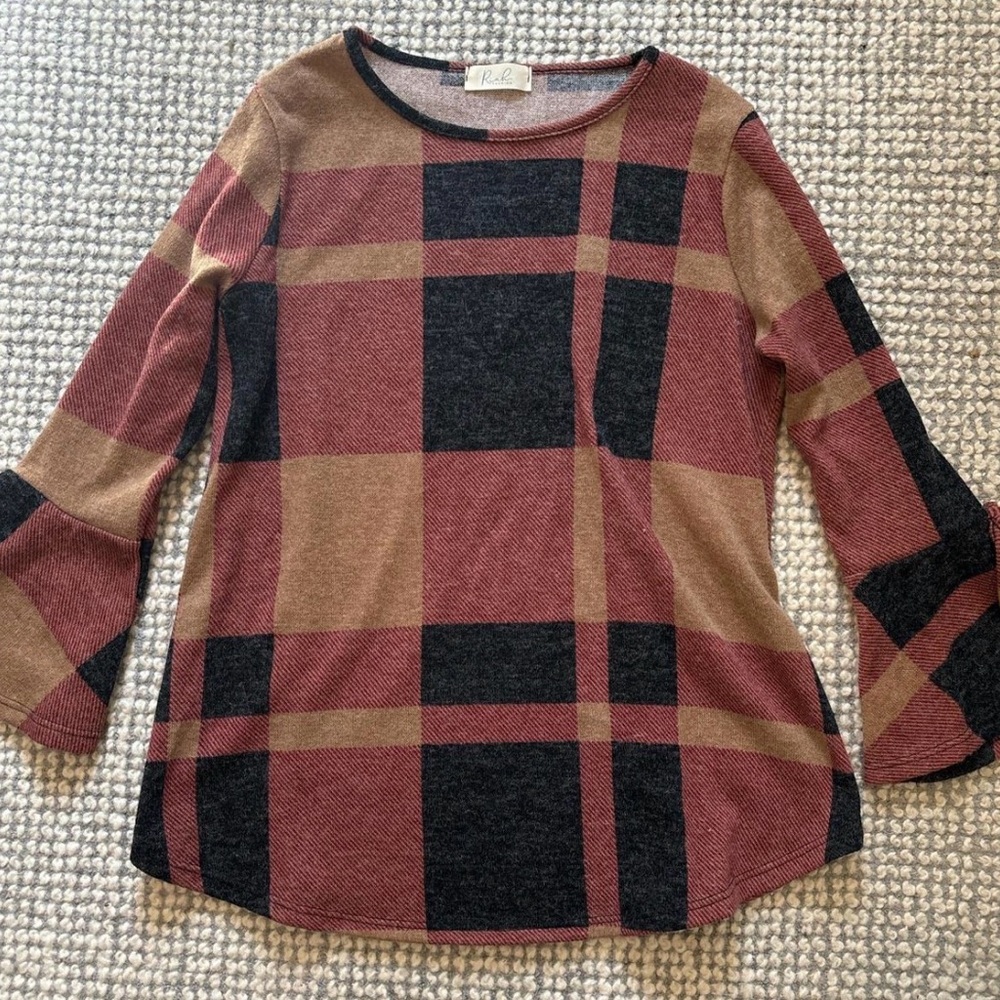 Plaid Bell Sleeve Top